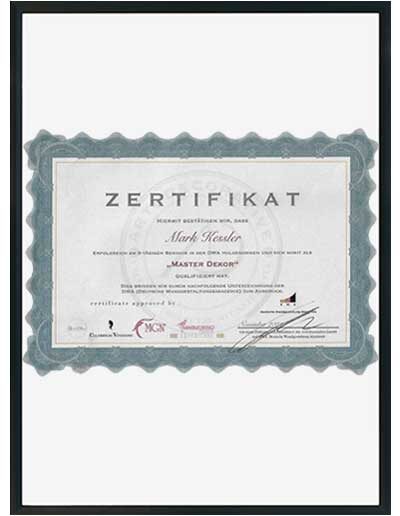 Master-Dekor-Zertifikat der Deutschen Wandgestaltungsakademie